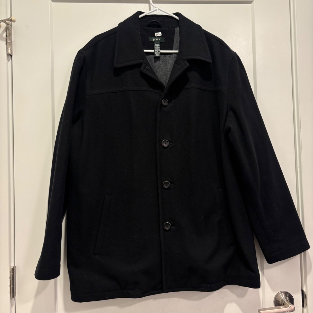 J.Crew Mens Black Wool Blend Thinsulate Lined Car Coat Jacket Large